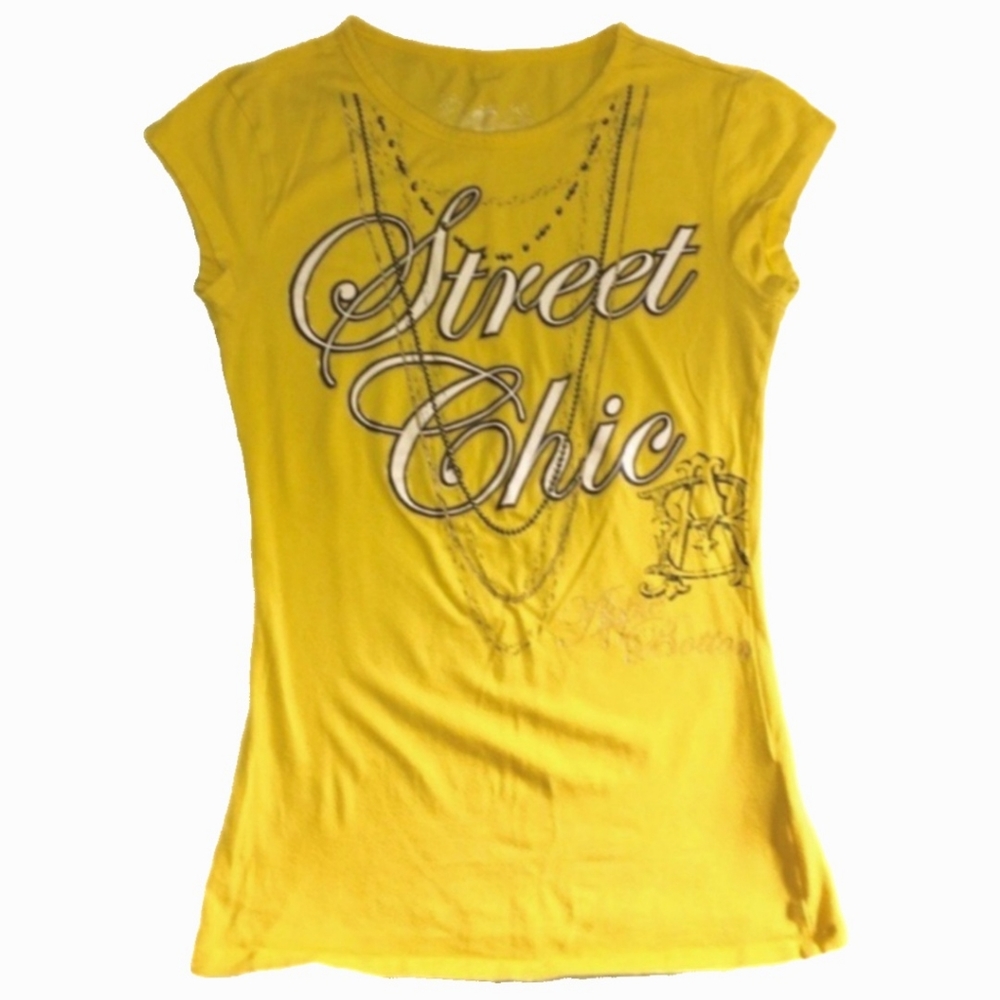 APPLE BOTTOMS Yellow Shirt T-Shirt Top Short Cap Sleeve Tunic Juniors Size Small